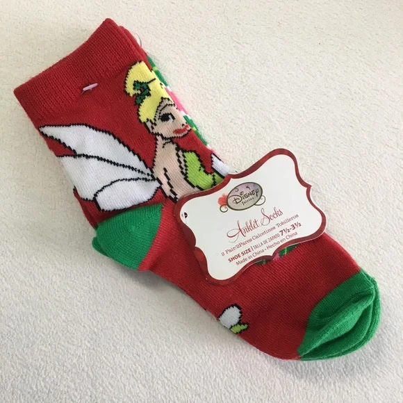 ✨🎄 2 Pairs of Disney Fairies Tinker Bell Christmas Anklet Socks, NWT 🎄✨ - Picture 3 of 11